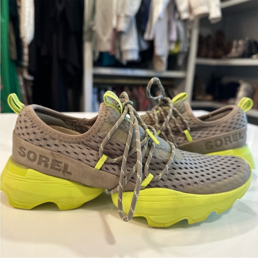 Sorel Brown and Neon Yellow Athletic Shoes